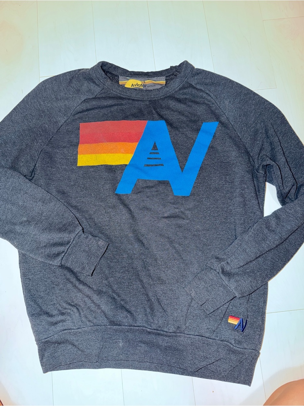 Aviator Nation Men’s Charcoal Pullover Sweatshirt with Blue AV Logo